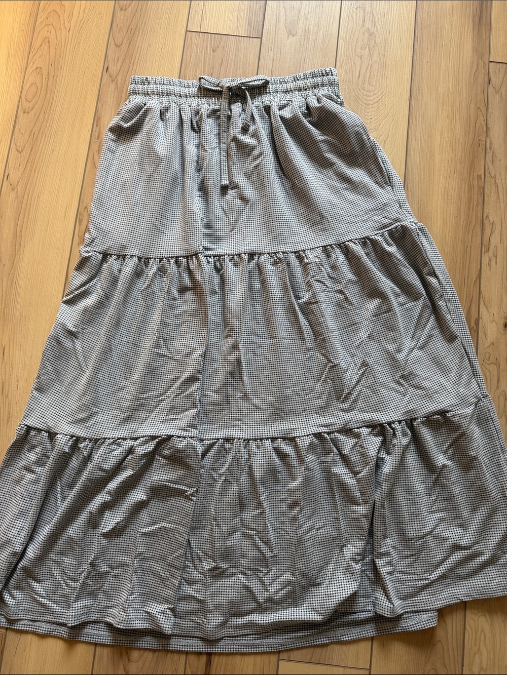 Womens Tiered Midi Skirt in Black and White Gingham